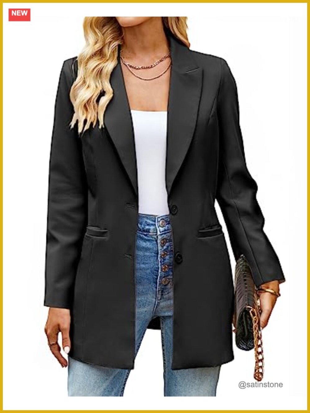 Long Sleeve Blazer Jacket with Pockets Office Workwear Business Casual